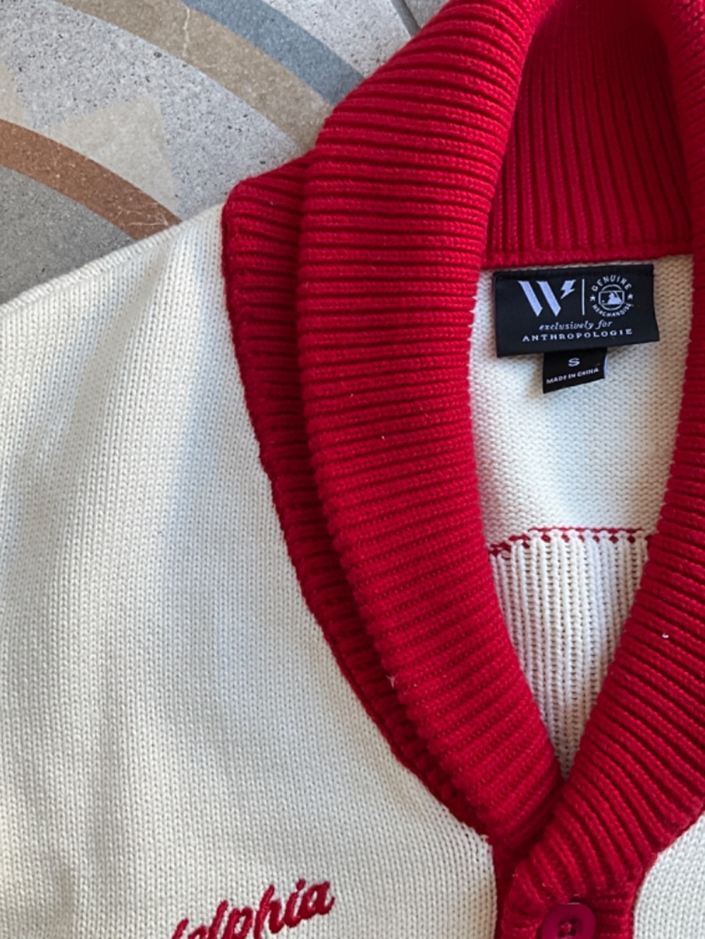 The Wild Collective x Anthropologie Phillies Jacquard Cardigan Sweater Small - Picture 8 of 12